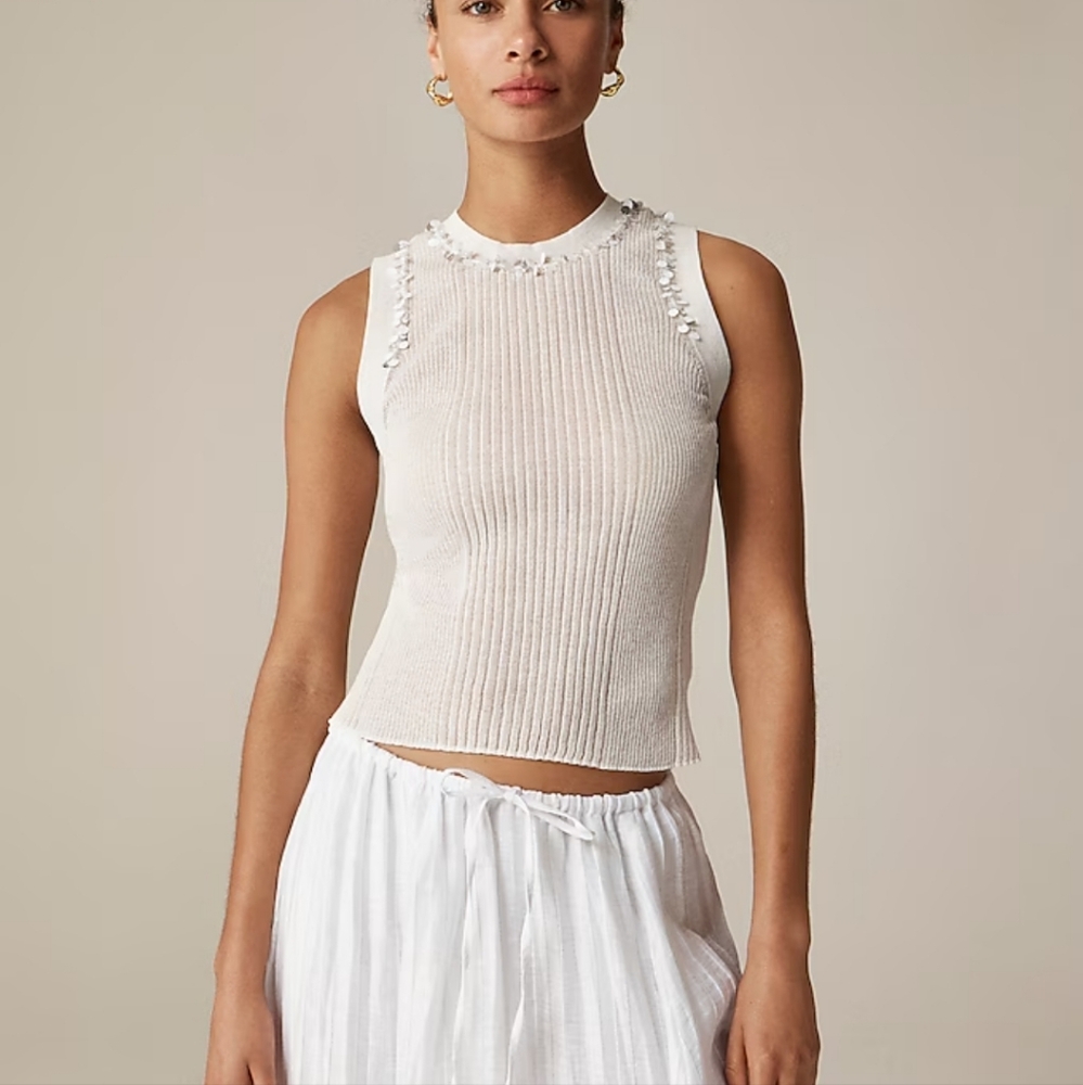 NWT J. Crew Sheer ruffle-trim tank top with sequin embellishments